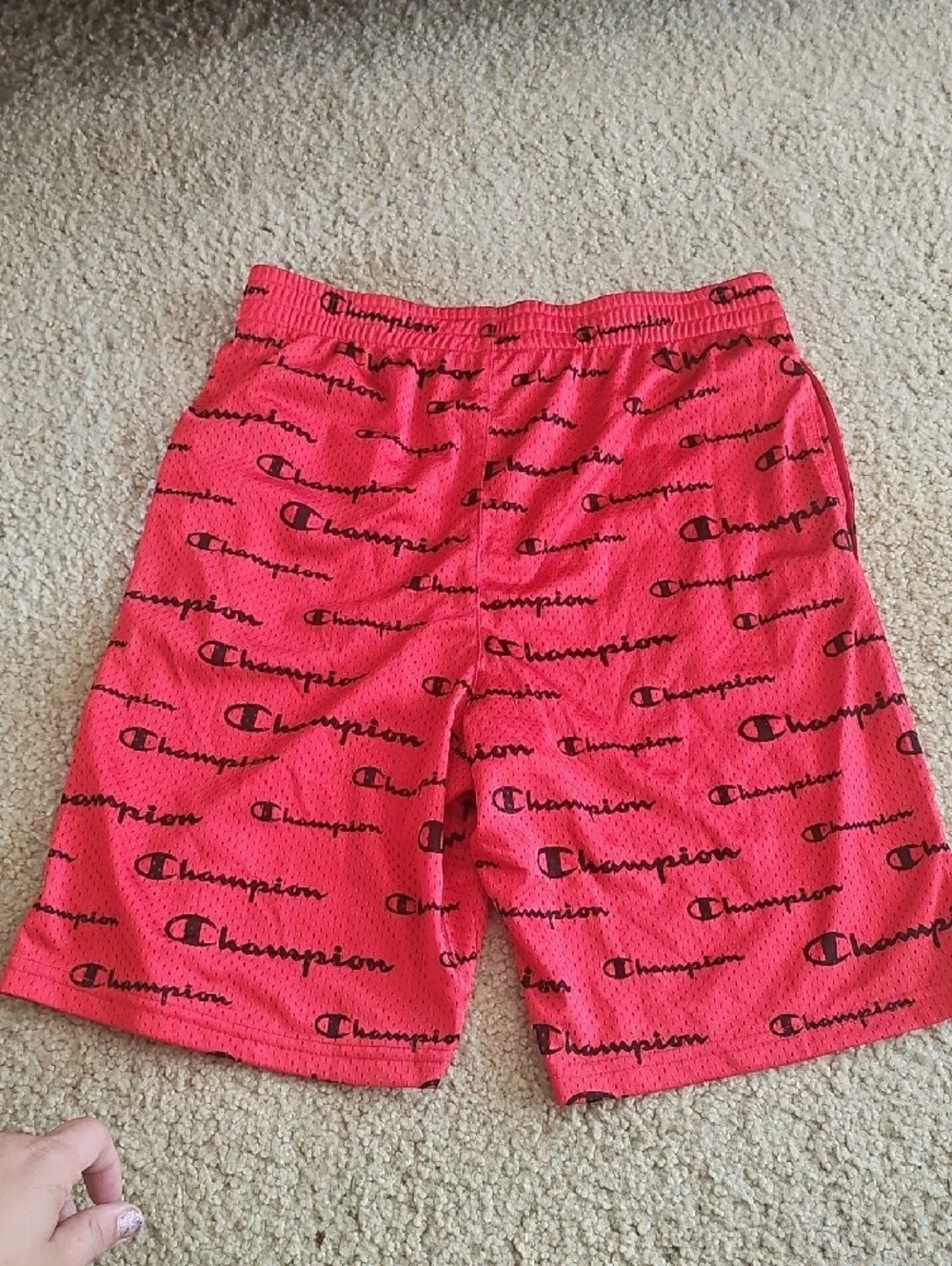Kids XL Champion Red Logo Print Athletic Mesh Shorts NWT